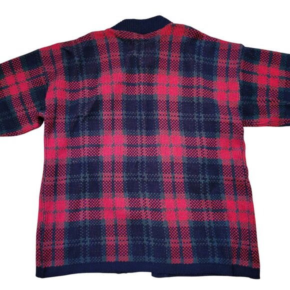Vintage Rannoch Tartan Plaid Cardigan Sweater S Red Navy Acrylic Scotland - Picture 6 of 6